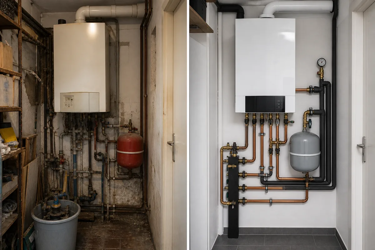 Representative before and after central heating boiler upgrade